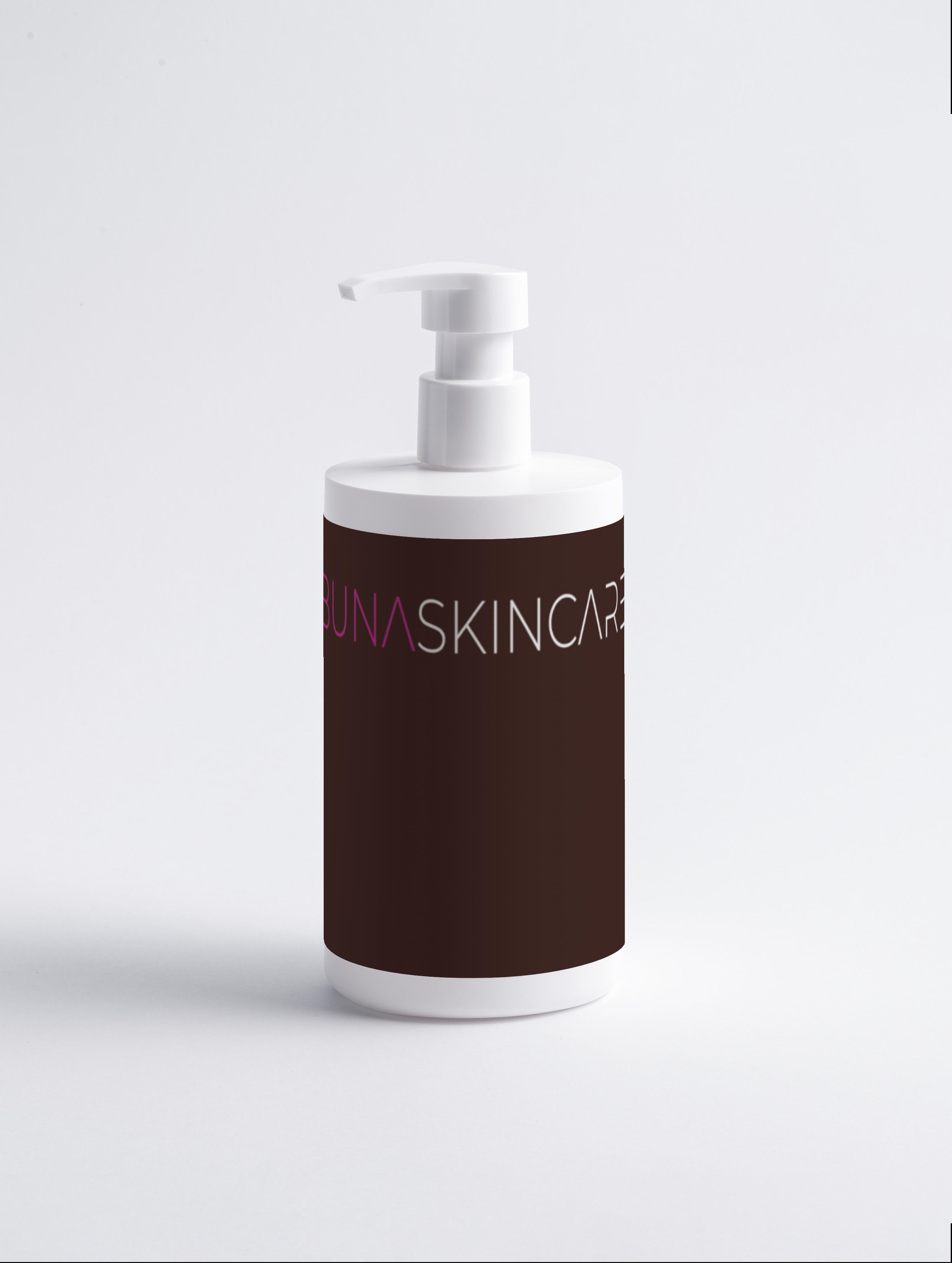 BUNA sensitive scalp shampoo in white pump bottle with dark label for gentle hair care